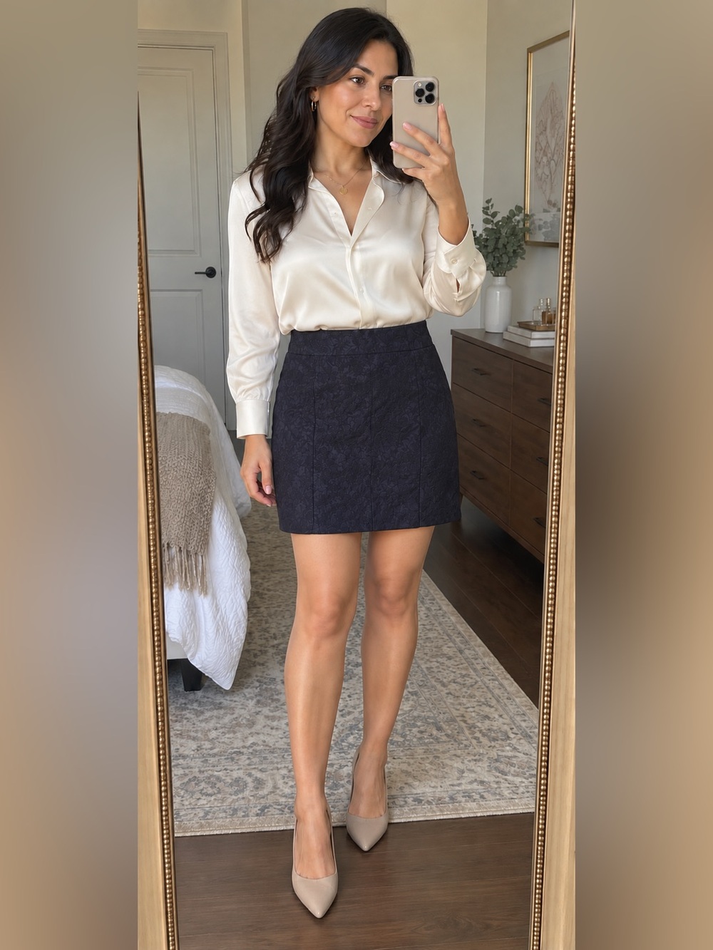NWT For Love & Lemons Navy Jacquard Skirt Size M